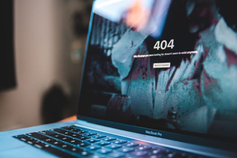 Laptop screen displaying a 404 error message