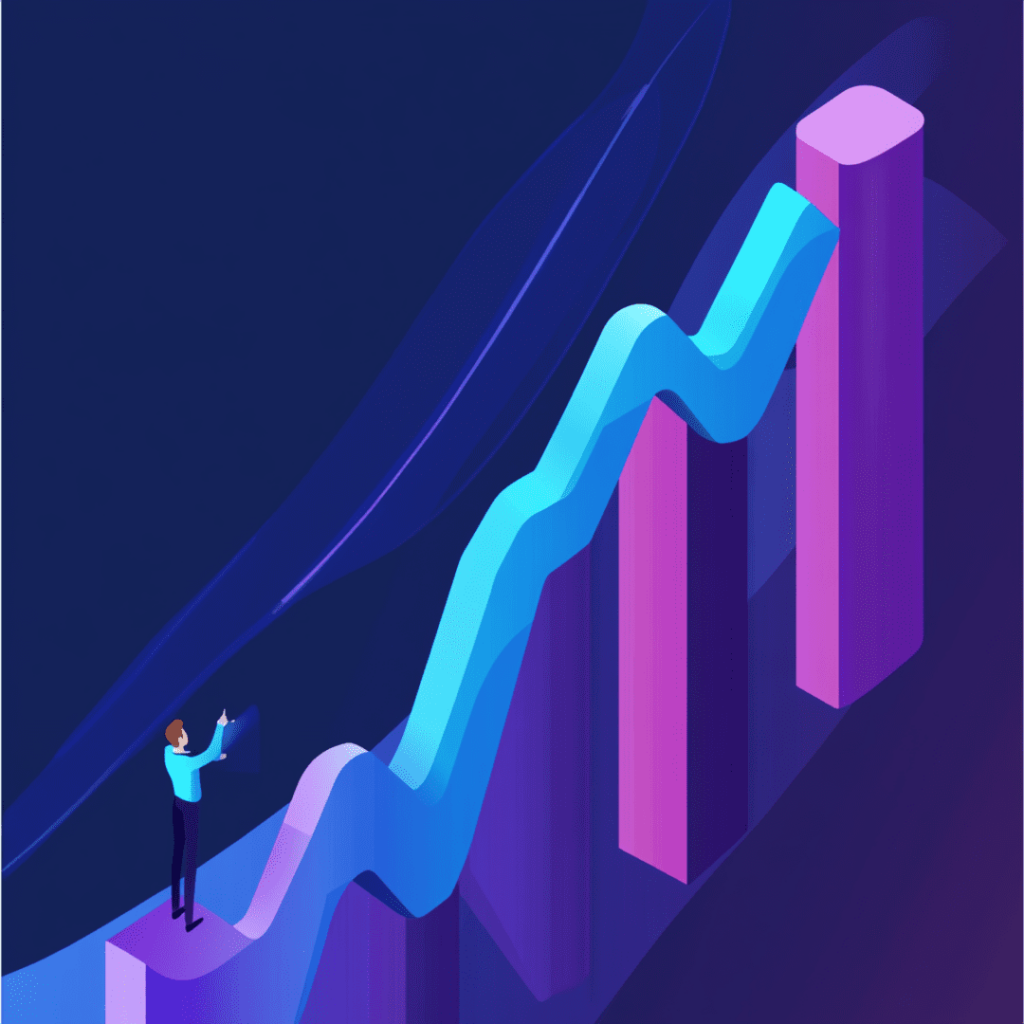 Blue purple graph that shows marketing perf