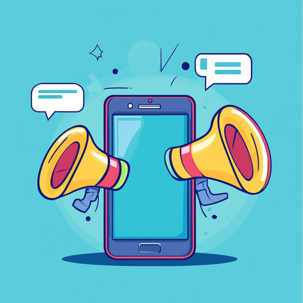 Mobile phone two megaphone next them
