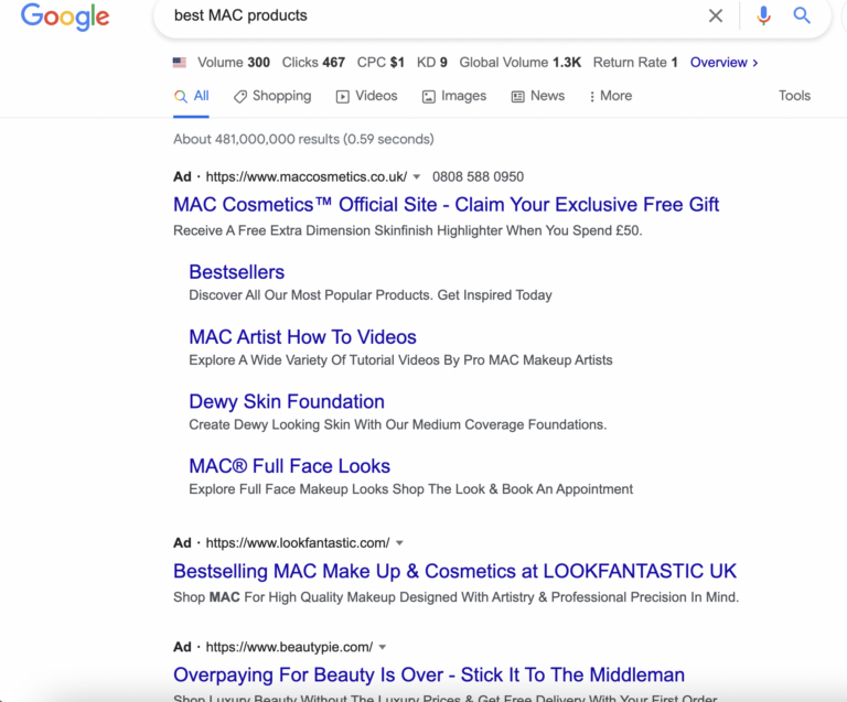 Example of competitor ghosting with paid ads. Raising brand awareness